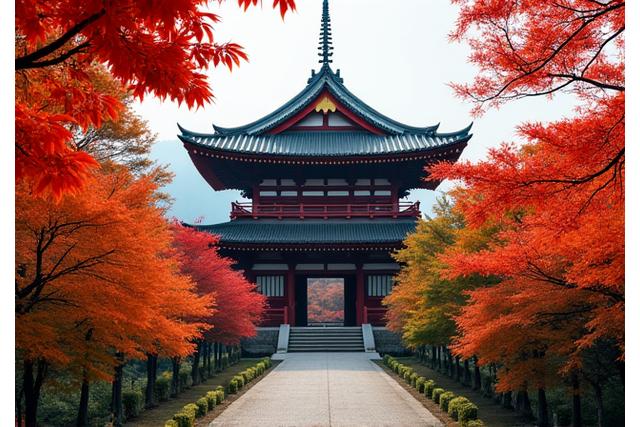 Traditional Kiyomizu-dera temple in Kyoto, Japan, surrounded by autumn foliage