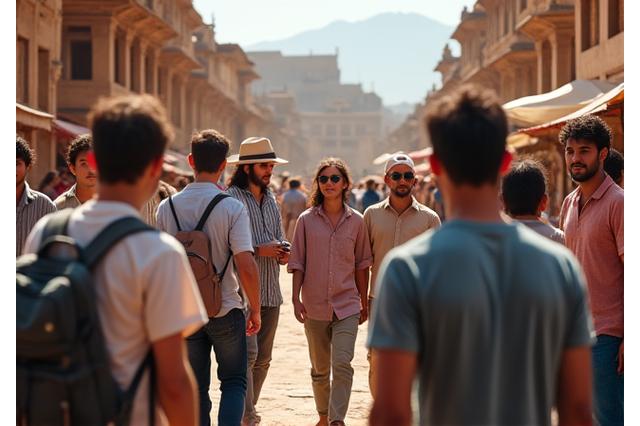 Local guide showing a group of travelers ancient ruins, demonstrating on-the-ground support